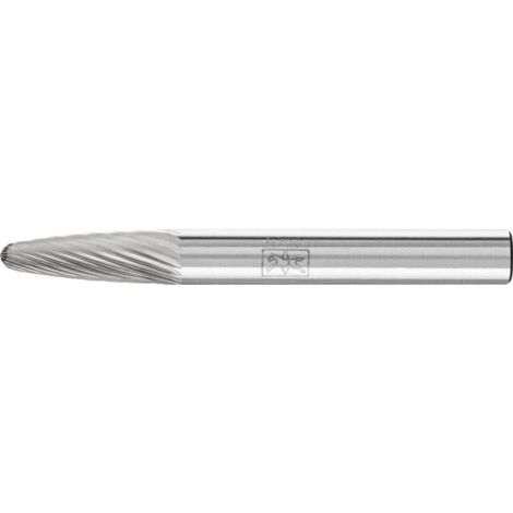 Fraise sur tige de 6 mm, en carbure, forme ogive à bout rond RBF (forme arborescente), denture 5, Forme : RBF 0618, Ø de la tête 6 mm