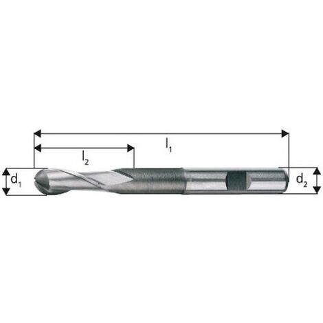 Fraise à bout hémisphérique, longue, Ø d1 - h10 : 6,0 mm, Long. totale l1 68 mm, Lames de l2 13 mm, Ø queue d2 - h6 : 6 mm (1/5)