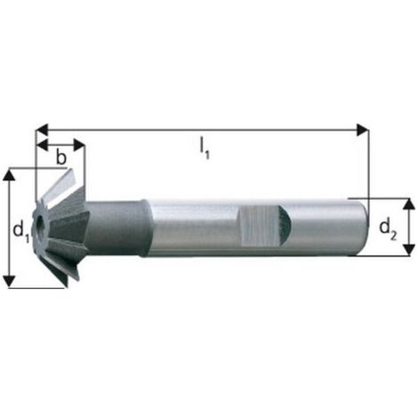 Fraise conique, forme D, 45°, Ø d1 - js16 : 28,0 mm, Long. totale l1 80 mm, Hauteur de coupe b - js 14 7,5 mm, Ø queue d2 - h6 : 16 mm, Dents : 10 (1/5)