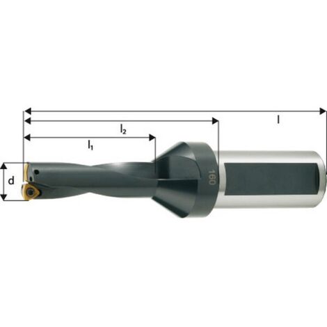 Foret plein pour plaquettes à arrosage central, Ø d : 27,0 mm, Dimensions l1 83 mm, Dimensions l2 113 mm, Dimensions l : 167 mm, Ø queue h 6 : 25 mm (1/3)