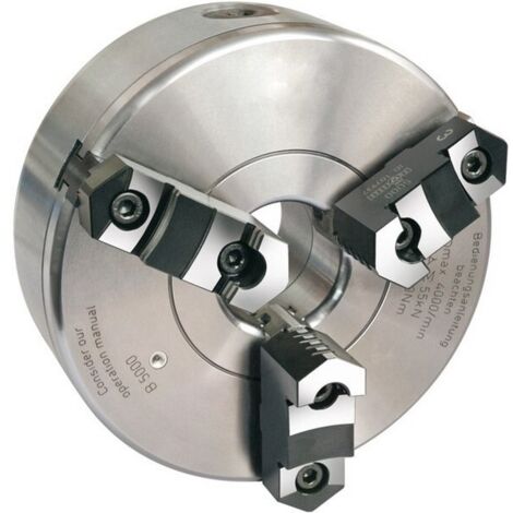 Mandrin à 3 mors en acier, Taille Ø : 250 mm, Ø de perçage traversant 76 mm, Vitesse max. 3000 tr/mn, Couple de rotation : 150 N·m, Force serrage : 63 kN