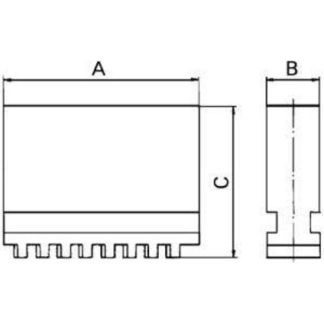 Mors de mandrins de tours, 4 mors, mors monoblocs non étagés, non trempés, Taille : 125 mm, Long. A 52 mm, Larg. : B 18 mm, Hauteur C : 41,5 mm (1/4)
