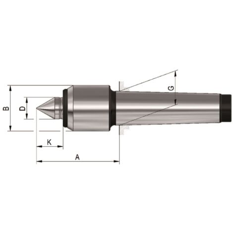 Pointe tournante n° 600, Taille : 10, MK 5, A 106,0 mm, B : 58 mm, D : 30 mm, G : 44,399 mm, K : 34 mm (1/4)