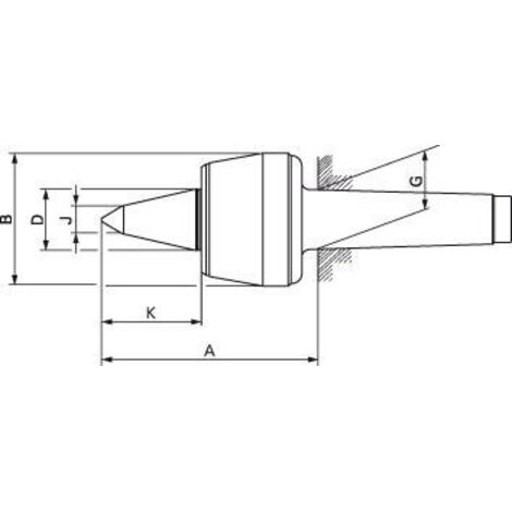 Pointe tournante à pointe allongée n° 604 HVL, Taille : 106, MK 3, A 95,5 mm, B : 58,5 mm, D : 25 mm, G : 23,825 mm, K : 47 mm, J : 12 mm (1/5)