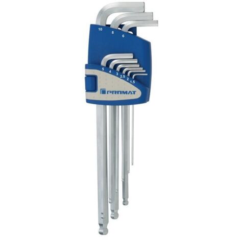Jeu de clés mâles coudées 9 pcs. support en plastique SW 1,5-10 mm long acier inoxydable PROMAT (1/3)
