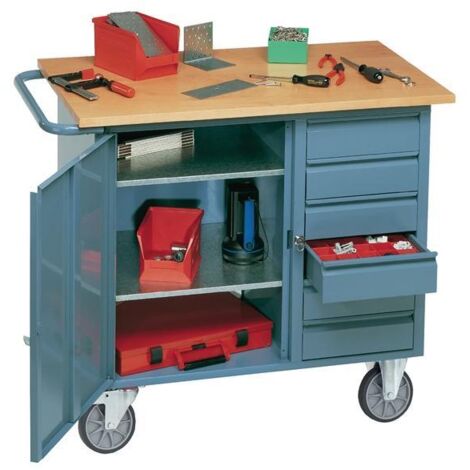 Servante d'atelier H915xl1080xP590 mm bleu pigeon, RAL 5014 nombre tiroirs x H 6 x 95 mm PROMAT (1/2)