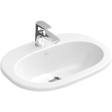 O.novo, Vasques à encastrer, 560 x 405 mm, Ovale, pour robinetterie à 3 trou s, troude robinetterie central percé,avec trop-plein, En porcelaine sanitaire, NF