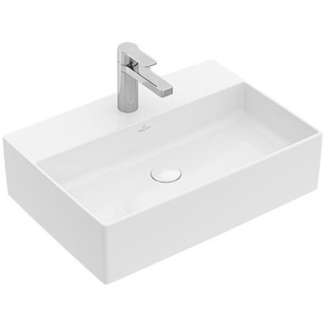 Memento 2.0, Vasques à poser, 500 x 420 mm, Rectangulaire, pour robinetterie à 3 trou s, troude robinetterie central percé, sans trop-plein, Une bonde ne pouvant pas être fermée ou bien un ViFlow (tro