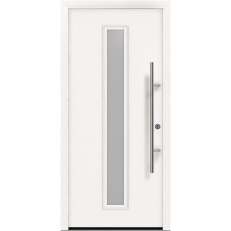 Porte d'entrée en métal PRO blanc RAL9016 Satinato B1100mm H2100mm gauche RC2 DIN EN1627