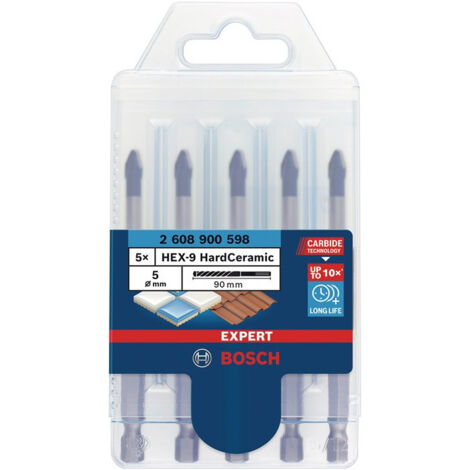 Jeu de forets en céramique Expert HardCeramic HEX-9 5 pièces tige 6mm hexagone BOSCH