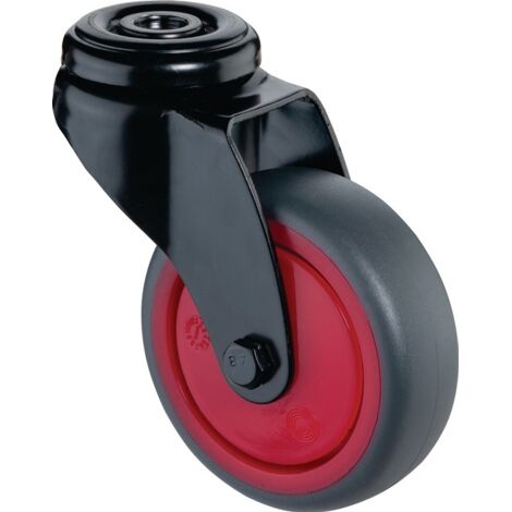 Roulette pivotante D.75mm Trgf.60kg avec trou arrière bille caoutchouc gris BS ROLLS (1/2)