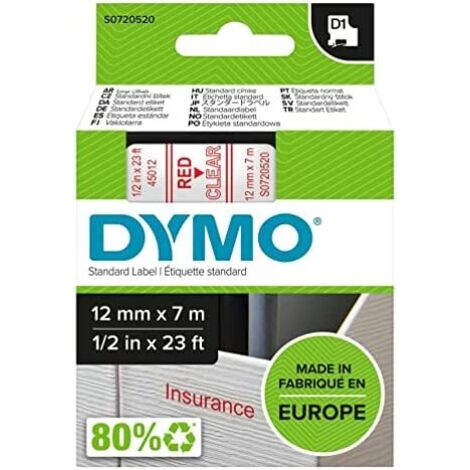Cassette de ruban à étiquetter 45012 rouge /transparent 12mmx7m Dymo (1/5)