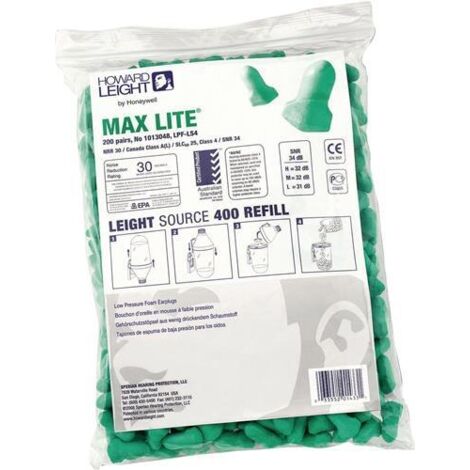 Bouchons d'oreilles MAX LITE REFILL LS400 EN352 SNR 34 dB recharge 200 PA/paquet. (1/4)