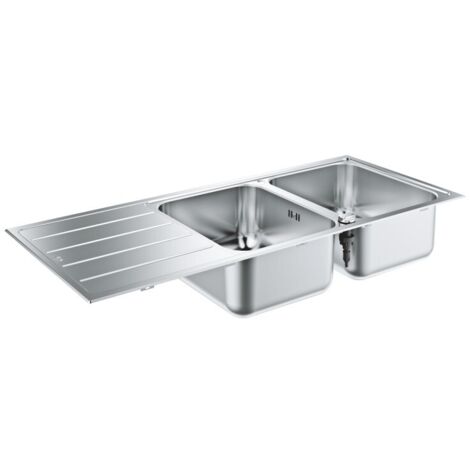 Grohe – Évier à encastrer 2 bacs 1000x500mm – Acier inox AISI 304 – Épaisseur 0,7mm – Système de fixation rapide – Finition satinée (1/6)