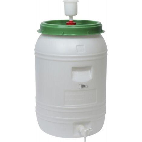 FP – Bidon d'eau alimentaire 60 l – Plastique blanc/vert – Capuchon hermétique avec robinet – Pour fermentation et stockage - EAU 60 L