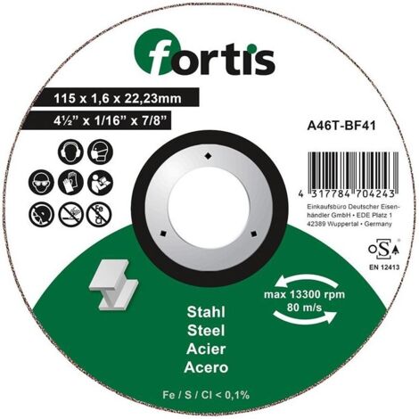 Disque de coupe Acier 115 x 16mm courbé FORTIS (1/2)