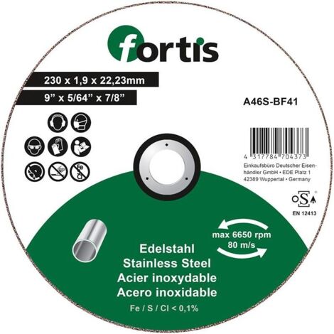 Disque de coupe Inox 230 x 19mm courbé FORTIS (1/2)