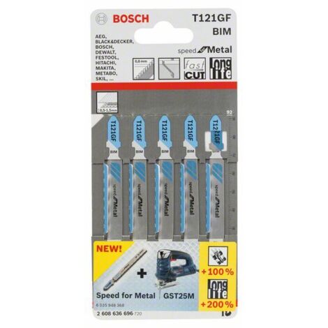 Lame de scie sauteuse Bosch T 121 GF 92 mm 5 unités