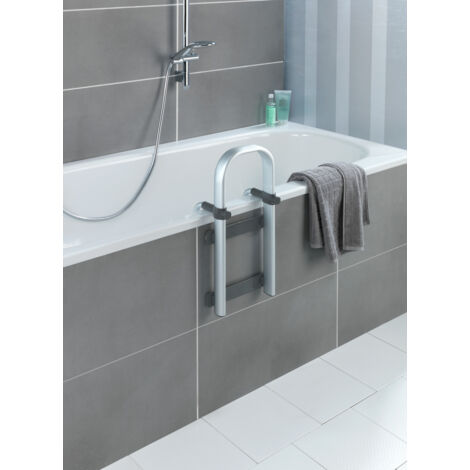 Wenko – Aide à l'entrée de baignoire Secura Premium – Aluminium mat inox et plastique antidérapant – Plage de réglage 65 à 135 mm (1/7)