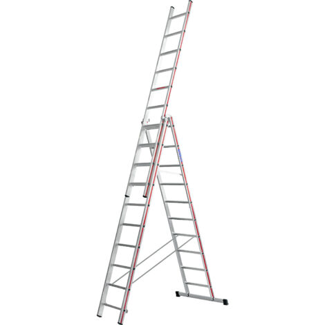 FP – Échelle articulée 3 plans 3x10 barreaux – Hauteur maximale 7,44 m – Largeur conducteurs 300 mm – Aluminium robuste pour chantiers