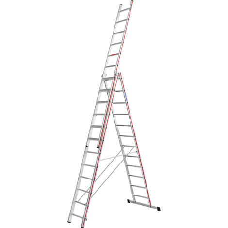FP – Échelle articulée 3 plans 12 barreaux – Hauteur maximale 8,82 m – Largeur conducteurs 300 mm – Construction en aluminium robuste