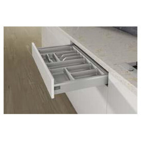 Hettich – Insert de tiroir OrgaTray 440 – Largeur 401-450 mm – Profondeur 441-520 mm – Plastique gris – Compatible AvanTech YOU, ArciTech, Innotech Atira