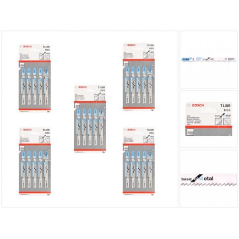 Lame de scie sauteuse T 118 A Basic for Metal L.92 mm pas de dent 1,1-1,5 mm HSS ondulé/fraisé pour tôles minces (1-3 mm)