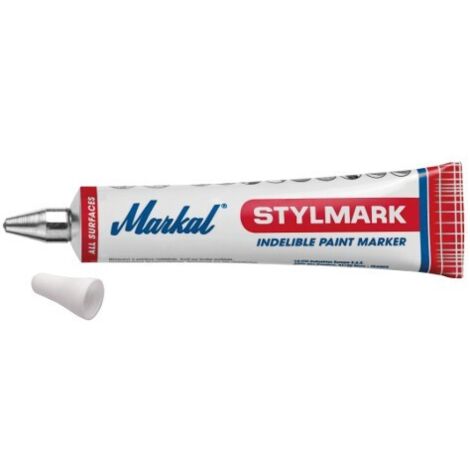 Markal – Tube de marquage à boule 50ml blanc – Peinture indélébile pour surfaces rugueuses et verticales – Excellente adhérence sur surfaces grasses