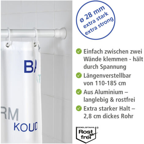 Wenko – Barre pour rideau de douche télescopique 110-185 cm – Épaisseur 28 mm – Aluminium léger – Installation sans perçage (1/5)