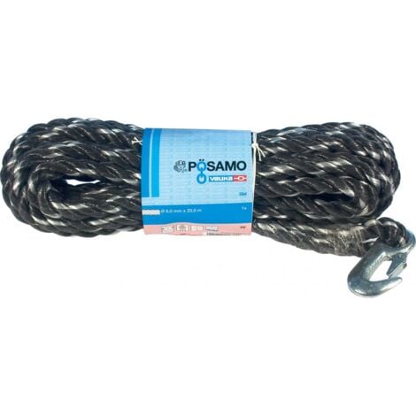 Corde polypropylène noir-14 mm x 10 m avec crochet (Par 5)