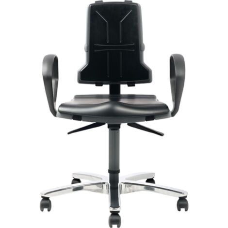 Chaise d’atelier pivotante Sintec 160 patins + roulettes mousse intégrale noir 450-600/490-640 mm (1/4)