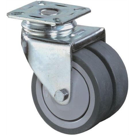 Roulette double orientable sans frein 75 mm 80 kg sans bloqueur en caoutchouc gris 77 x 67 mm