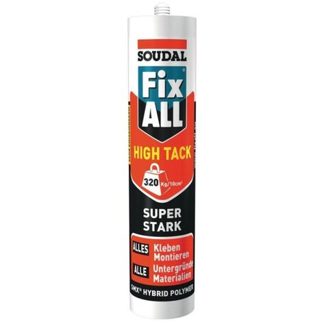 Soudal – Colle polymère hybride Fix All HT blanc 420 g – Force de collage initiale 320 kg/10 cm² – Résistant aux intempéries et UV – Pour matériaux divers
