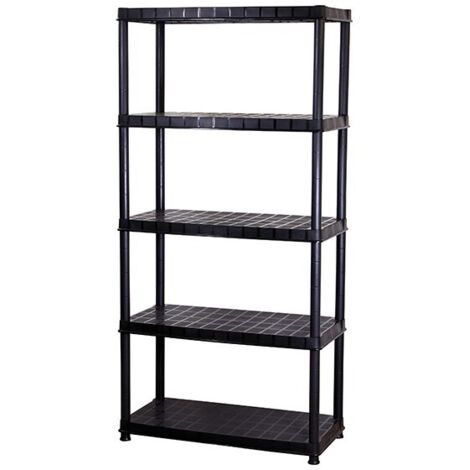FP – Etagère DELUXE 5 étagères 185x92,5x45,8 cm – Charge max 70 kg par étage – Montage mural inclus – Polypropylène noir