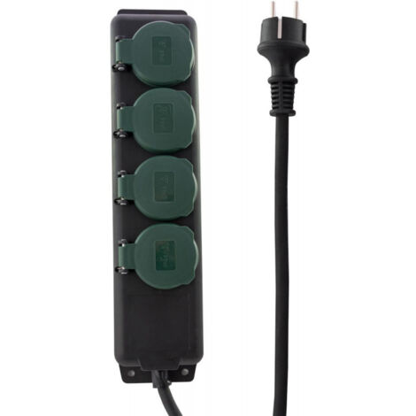 Multiprise 4 sorties 1,4m sw-gn IP44 avec couvercle à charnière (Par 3) (1/4)
