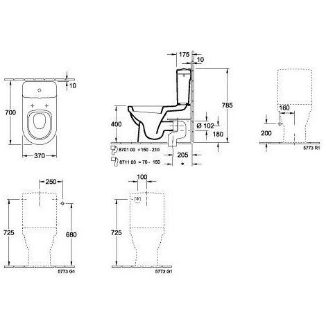 Villeroy & Boch – Arc d'écoulement pour sortie verticale – Dimensions 136-225 mm – Compatible systèmes plomberie – Installation rapide dans espaces restreints