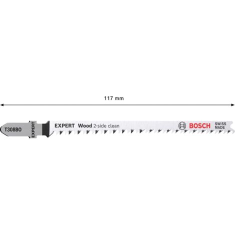 Bosch – Lame de scie sauteuse 117mm – HCS pour bois tendre jusqu'à 50mm – Coupe nette sans éclat – T 308 BO compatible scies à queue en T