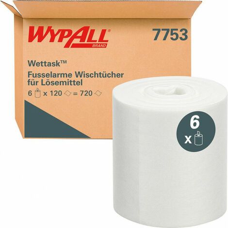 Chiffons de nettoyage WypAll® Wettask Solvant à faible peluchage. blanc 120 lingettes en rouleau (1/2)