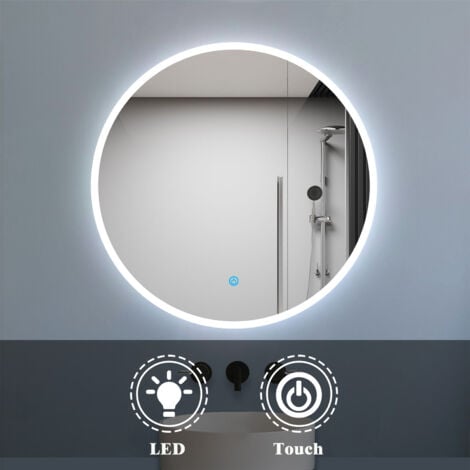 Badspiegel mit Beleuchtung LED Badezimmer Rund Spiegel Kaltweiß 6000k Wandspiegel mit Touchschalter 60x60cm