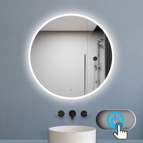 Badspiegel mit Beleuchtung LED Badezimmer Rund Spiegel Kaltweiß 6000k Wandspiegel mit Touchschalter 60x60cm