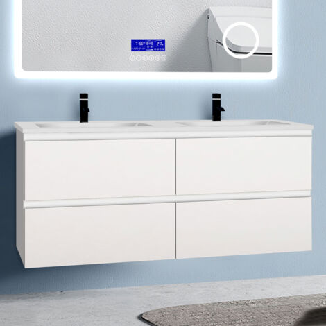 Badezimmer Badmöbel-Set 120cm Unterschrank mit Weiß Mineralguss waschtisch 4 Schubladen Weiß Matt soft close Selbstmontierter (1/4)