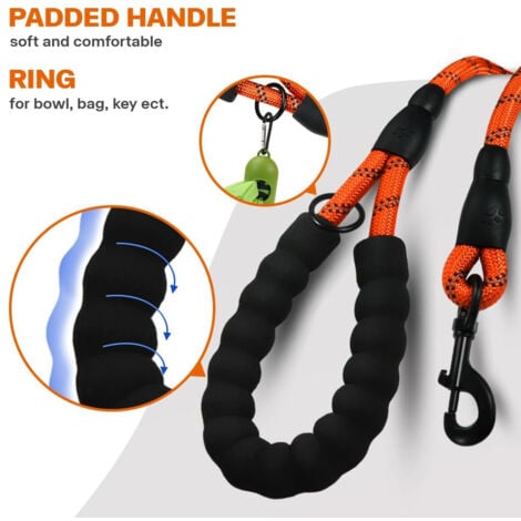 Laisse Chien Corde, Laisse pour Chien en Nylon avec Poignée Rembourrée Douce et des Fils réfléchissants, 1,5 m Laisse Forte pour Chien pour Chiens de Moyenne et Grande Taille, Orange