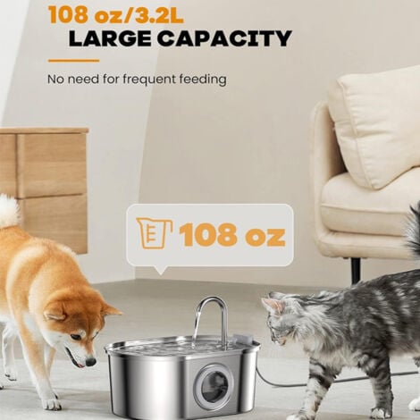 3.2L Fontaine à Eau pour Animaux de Compagnie en Acier Inoxydable, Fontaine à Eau pour Chat Ultra Silencieuse ,système de filtration quadruple,Convient aux Chats, Chiens et Autres Animaux de Compagnie