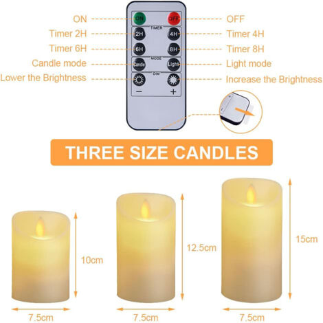 3 Pièces Bougies LED Bougie LED Flamme Vacillante Bougie Electrique avec Télécommande Bougies Sans Flamme 10cm 12.5cm 15cm pour Décorations de Fête d’anniversaire Mariage Hôtel Noël