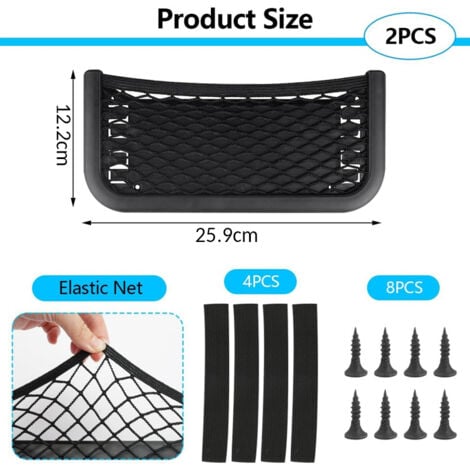 2 Pièces filet rangement ,universel multifonctionnel vide poche voiture  ,auto-adhésif en filet voiture pochette stockage pour les voitures, les caravanes, les bateaux et les maisons, noir sac de rang
