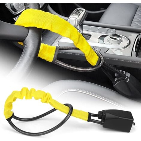 Antivol voiture,canne antivol voiture ajustement universel ,robuste Antivol couvre volant pour Les Voitures, Les Camions, Les Suv Et Les Fourgonnettes, 3 Clés (JAUNE)