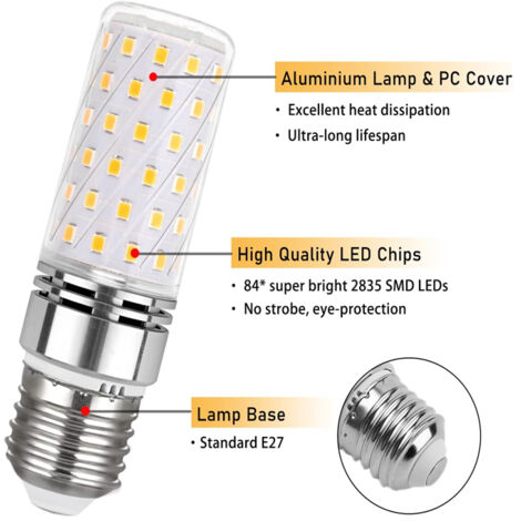 Lot de 4 ampoule  E27, ,ampoule led 1340LM, 16W ampoule LED Intérieur Équivalent 150W Lampe Halogène,Non-dimmable, Convient pour le Bureau, l'utilisation à la maison,Gros culot à vis E27 Maïs LED(6000
