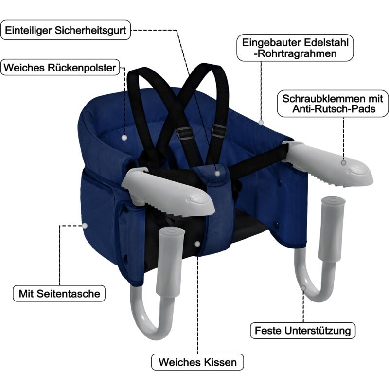Seggiolino Da Tavolo Pieghevole NAIZY Per Bambini – Grigio, Con Cinture A 5 Punti, Manico Antiscivolo, Tasche Portaoggetti, Per Tavoli Da 2 A 8 Cm