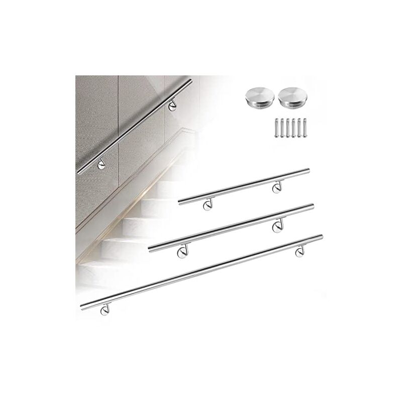 Corrimano In Acciaio Inox LARS360 100 Cm – Diametro 40 Mm, Spessore 1 Mm, Per Interni Ed Esterni, Con Supporti A Parete E Tasselli, Per Scale E Giardini