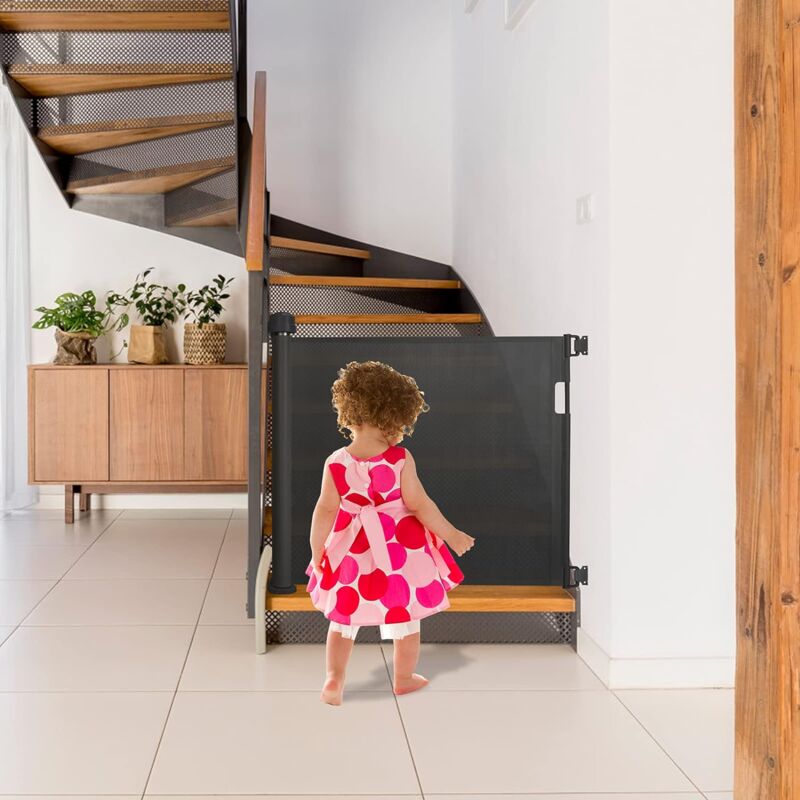 Cancelletto Di Sicurezza Retrattile Per Scale - Estensibile Fino A 150 Cm, Altezza 88,5 Cm, Per Bambini E Animali